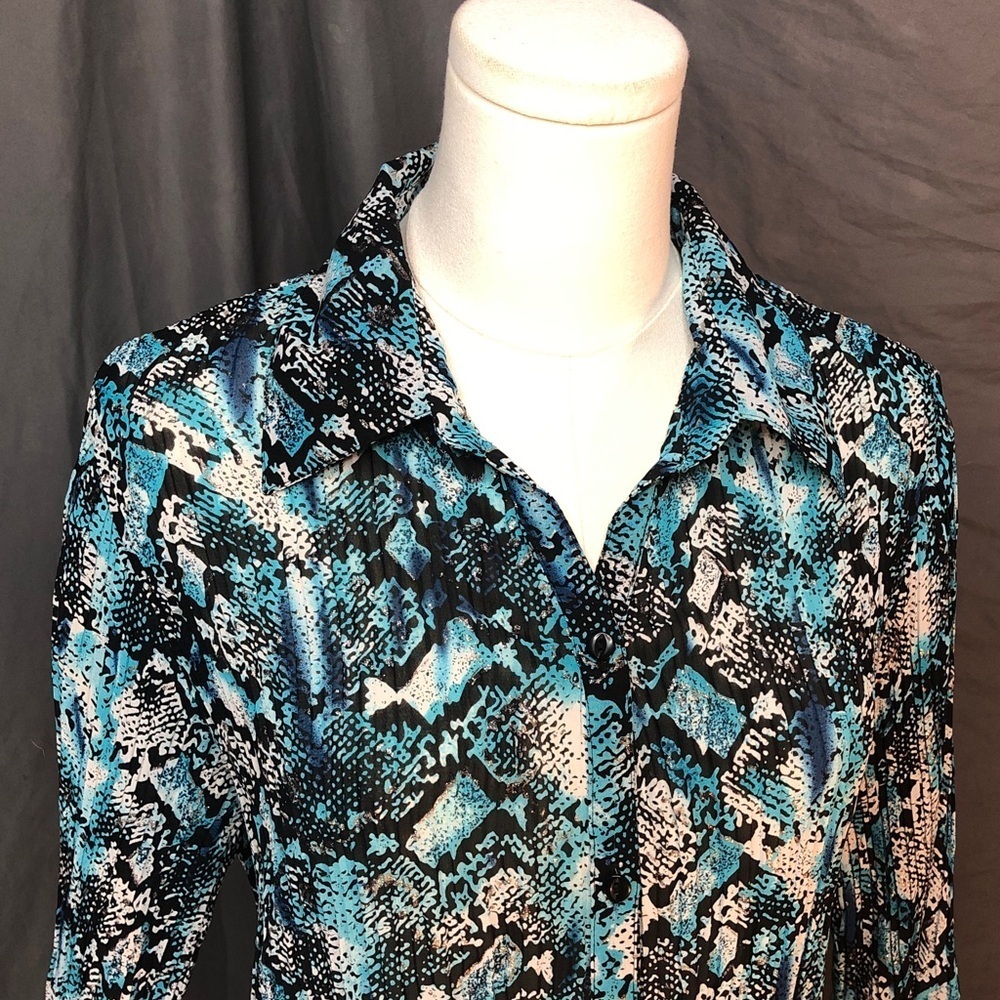Vintage 90’s Fashion Bug Blue and Black Blouse Size Large - Picture 9 of 15